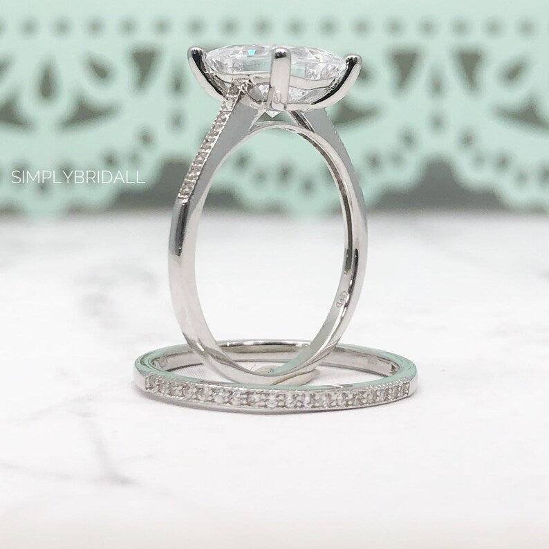 2.50ct Princess Diamond Engagement Ring Set, Bridal Set, Simulate Diamond Ring, Minimalist Princess Cut Wedding Rings, Proposal Ring,
