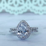 Load image into Gallery viewer, 2.00ct Pear Shape Halo Ring Set, Pear Proposal Ring, Teardrop Wedding Ring, Promise Ring Pear Diamond Ring, Pear Engagement Ring