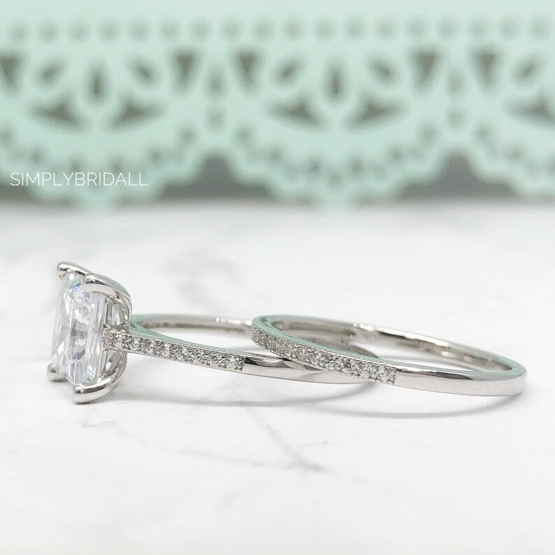 2.50ct Princess Diamond Engagement Ring Set, Bridal Set, Simulate Diamond Ring, Minimalist Princess Cut Wedding Rings, Proposal Ring,