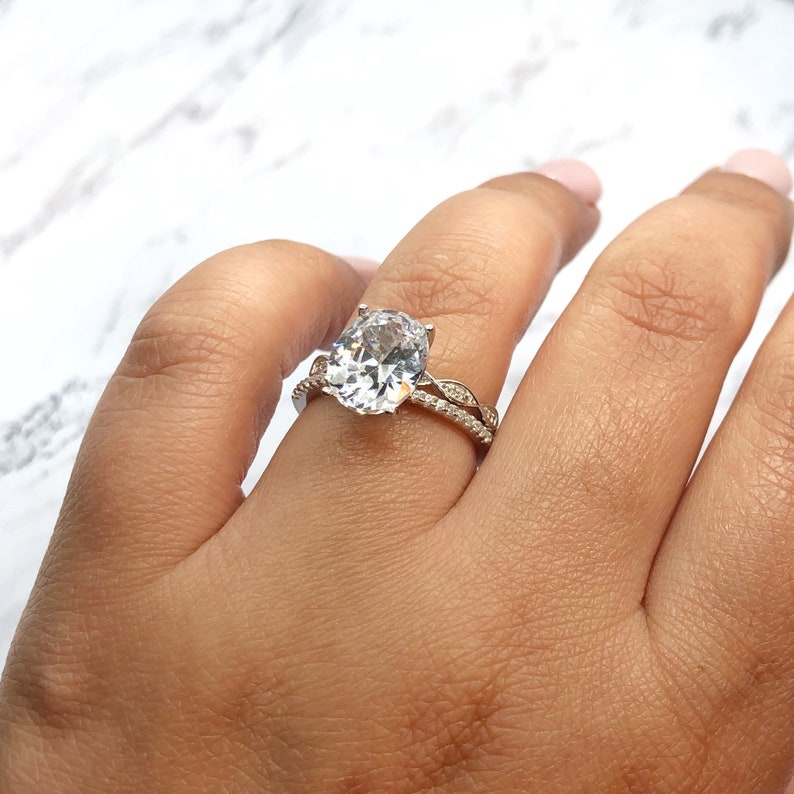 3.85ct Oval Solitaire Engagement Ring Set, Oval Diamond Ring Set, Oval Wedding Ring Set, Bridal Ring Set
