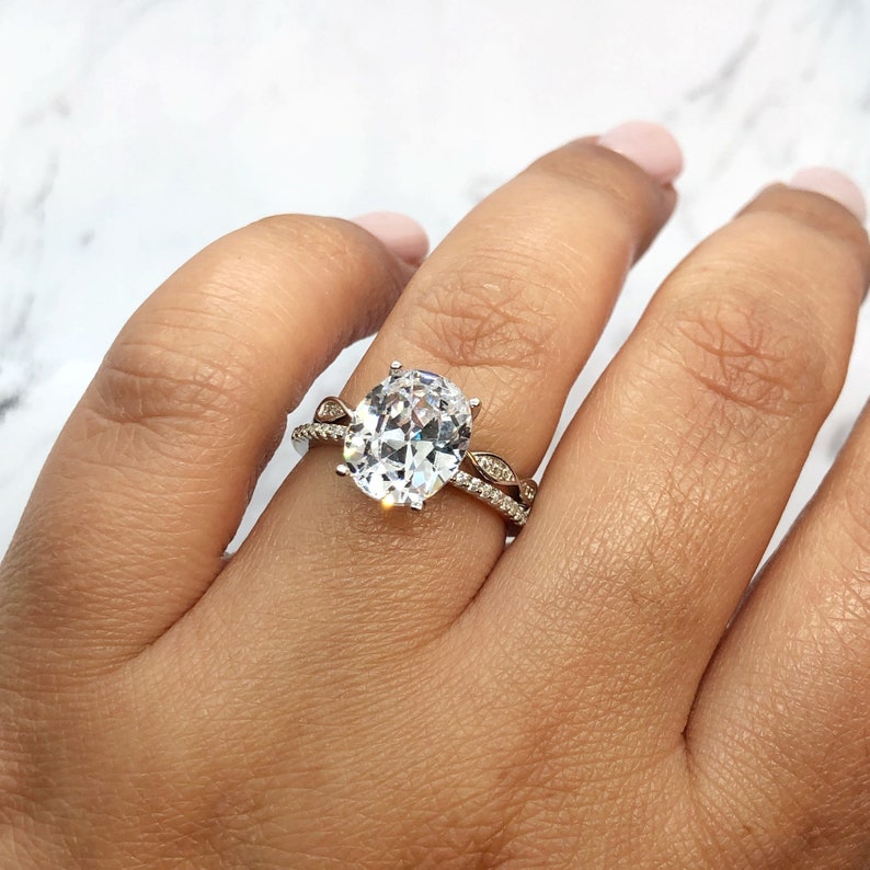 3.85ct Oval Solitaire Engagement Ring Set, Oval Diamond Ring Set, Oval Wedding Ring Set, Bridal Ring Set
