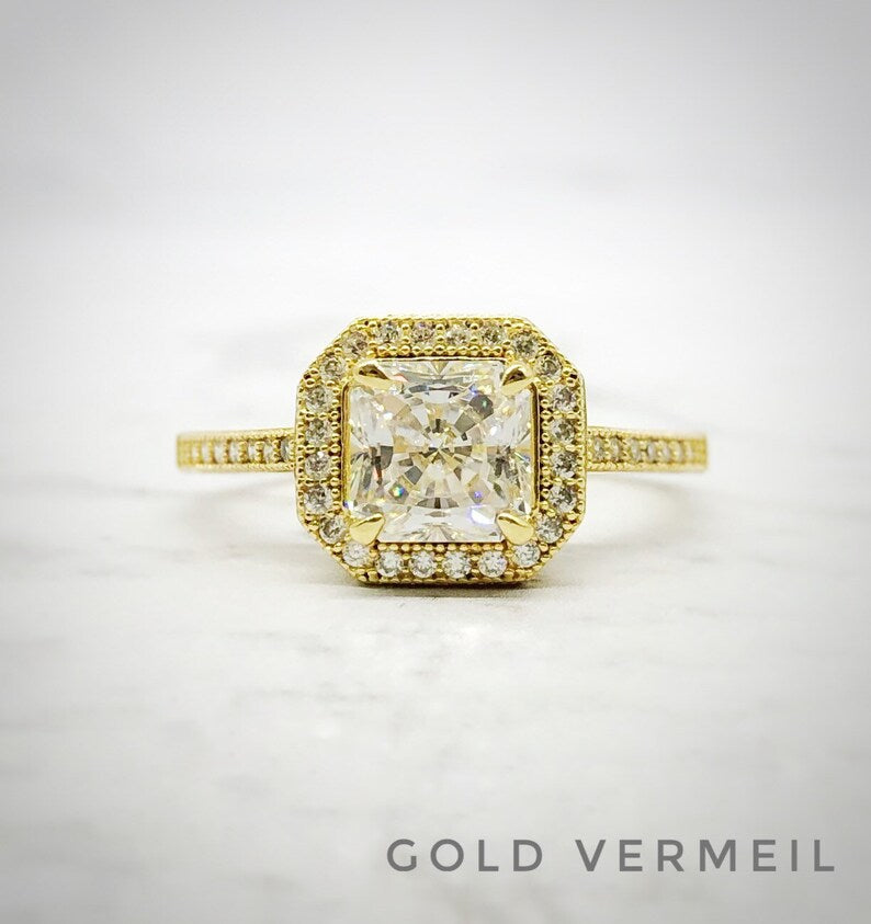 1.25ct Princess Diamond Engagement Ring, Princess Diamond Halo Square Ring, Wedding Ring, Princess Engagement Ring