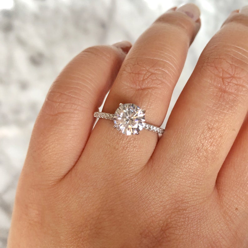 2.00ct Round Moissanite Engagement Ring, 4 Prong Engagement Ring, Solitaire Round Brilliant Moissanite Ring, Moissanite Sterling Silver Ring