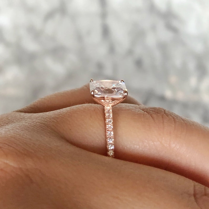 2.50ct Radiant Cut Engagement Ring, Radiant Solitaire Ring, Simulated Diamond CZ, Sterling Silver, Gold, Rose Gold Vermeil