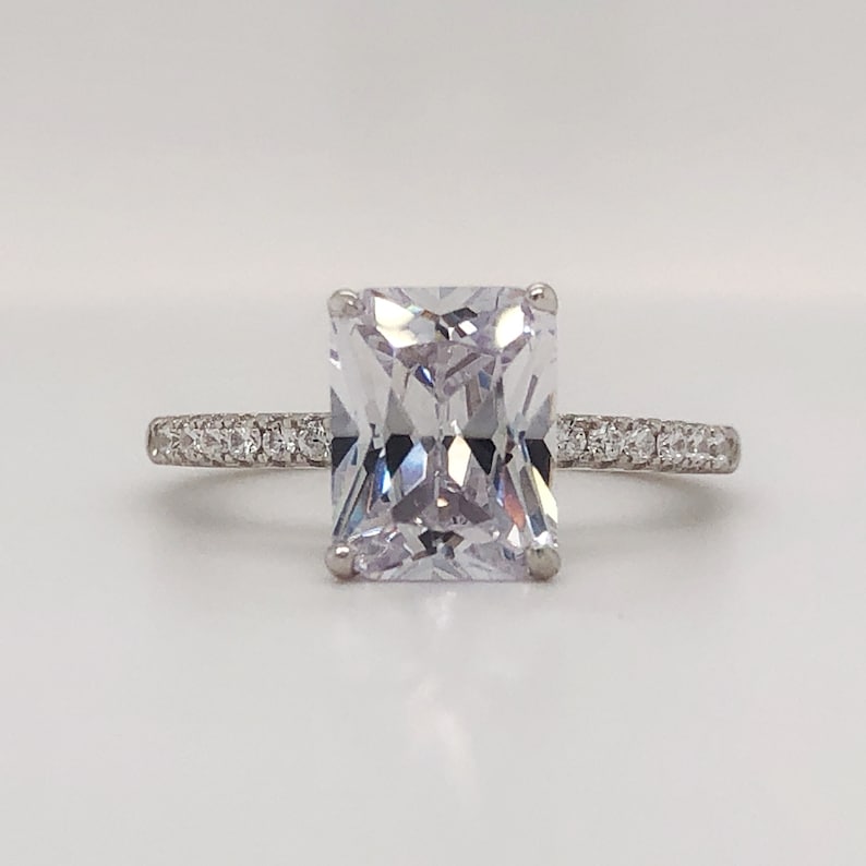 2.50ct Radiant Cut Engagement Ring, Radiant Solitaire Ring, Simulated Diamond CZ, Sterling Silver, Gold, Rose Gold Vermeil