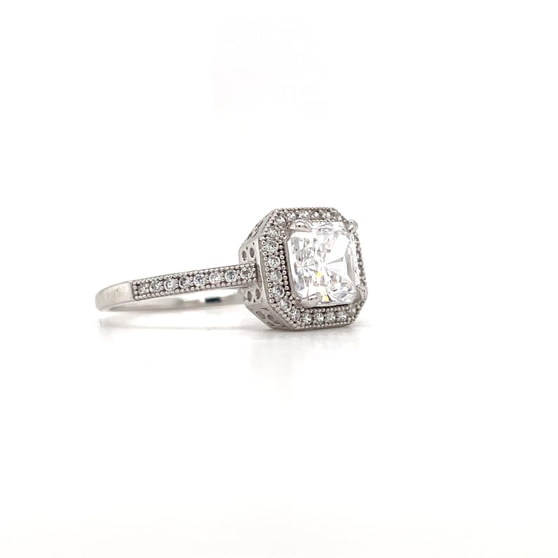 1.25ct Princess Diamond Engagement Ring, Princess Diamond Halo Square Ring, Wedding Ring, Princess Engagement Ring