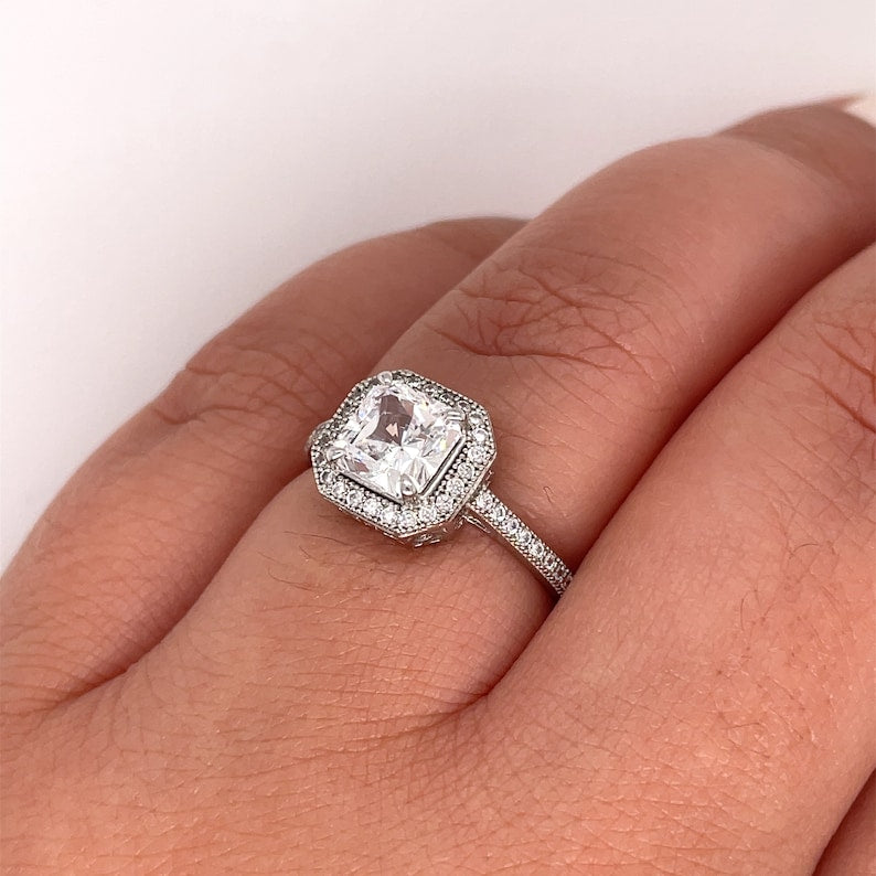 1.25ct Princess Diamond Engagement Ring, Princess Diamond Halo Square Ring, Wedding Ring, Princess Engagement Ring