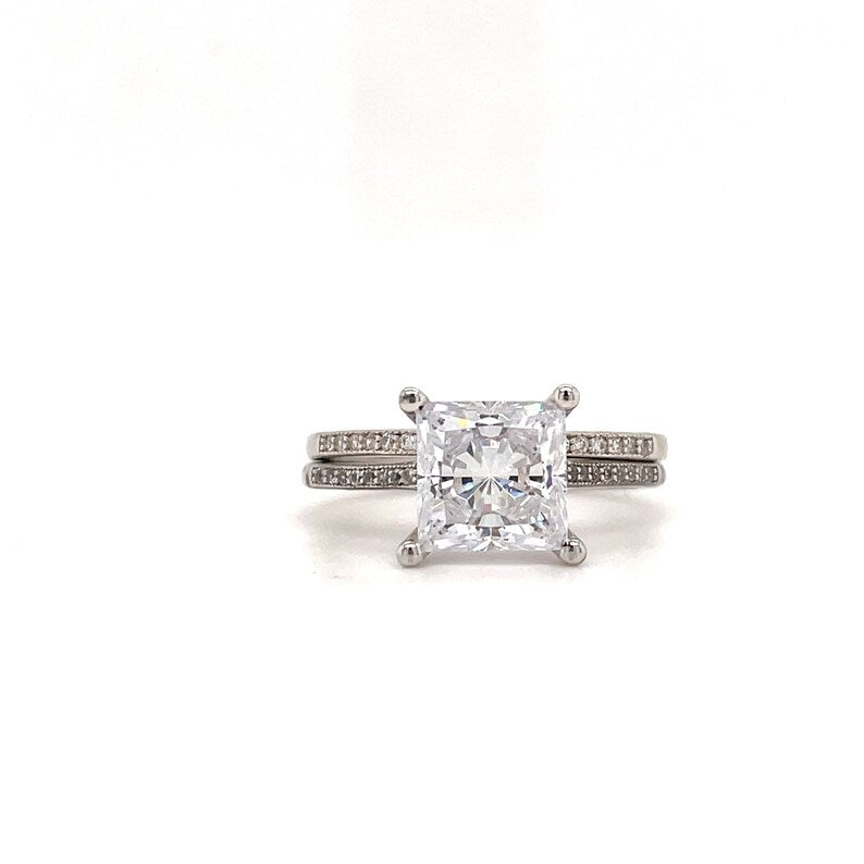 2.50ct Princess Diamond Engagement Ring Set, Bridal Set, Simulate Diamond Ring, Minimalist Princess Cut Wedding Rings, Proposal Ring,