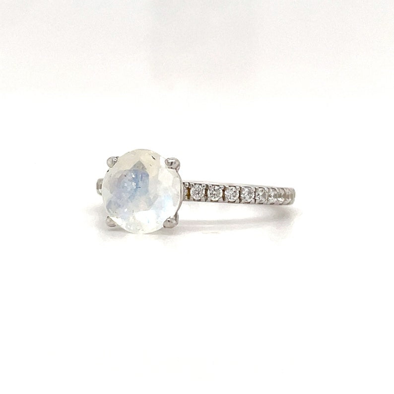 Moonstone Ring, Natural Moonstone Ring, Simple Solitaire Moonstone Stone Ring, Sterling Silver