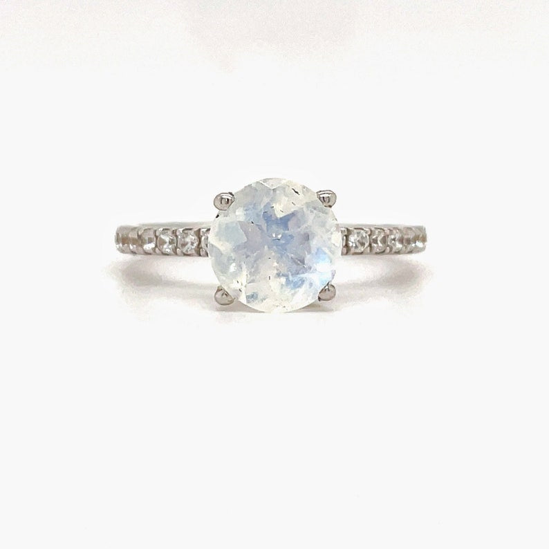 Moonstone Ring, Natural Moonstone Ring, Simple Solitaire Moonstone Stone Ring, Sterling Silver