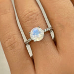 Load image into Gallery viewer, Moonstone Ring, Natural Moonstone Ring, Simple Solitaire Moonstone Stone Ring, Sterling Silver