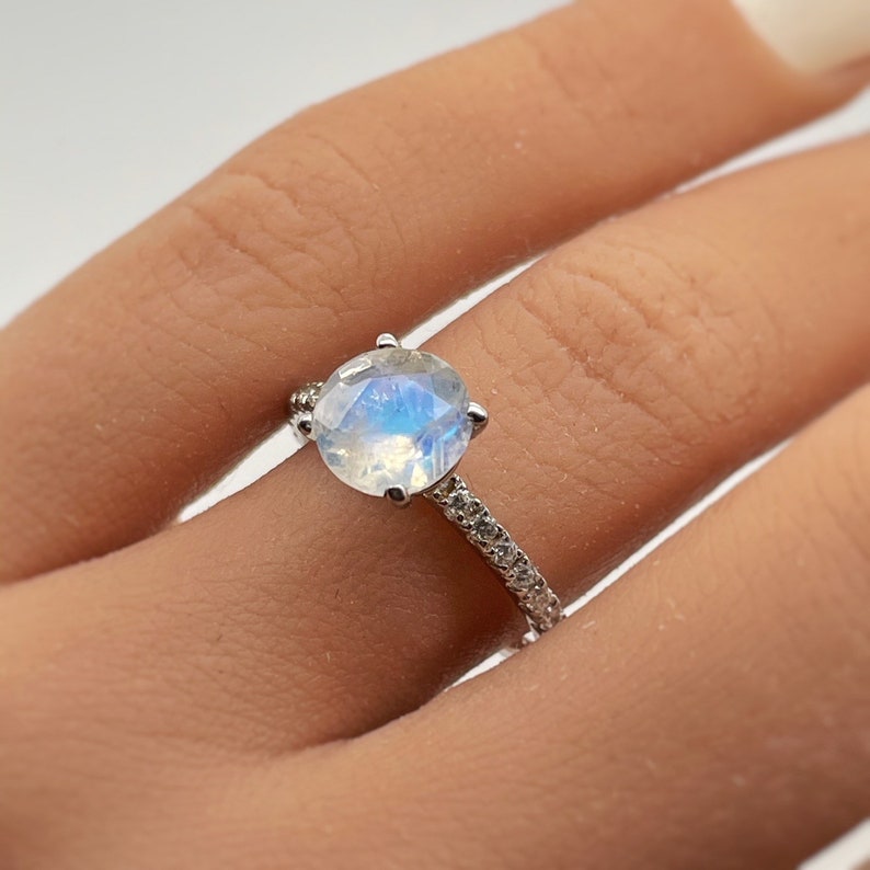 Moonstone Ring, Natural Moonstone Ring, Simple Solitaire Moonstone Stone Ring, Sterling Silver