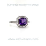 Load image into Gallery viewer, 1.25ct Princess Diamond Engagement Ring, Princess Diamond Halo Square Ring, Wedding Ring, Princess Engagement Ring