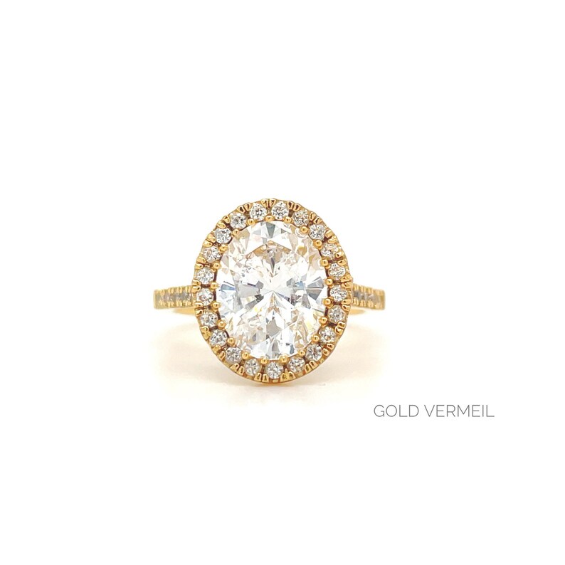3.50ct Oval Diamond Halo Engagement Ring, Simulated Diamond Oval Halo Ring, Oval Statement Ring, Sterling Silver, Gold Vermeil / OLIVIA