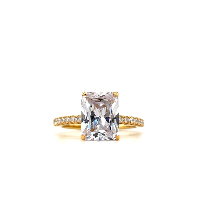 2.50ct Radiant Cut Moissanite Engagement Ring, Radiant Solitaire Ring, Moissanite, Sterling Silver, Gold, Rose Gold Vermeil