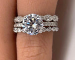 Load image into Gallery viewer, 2.00ct Moissanite Art Deco Engagement Ring Set, 3 Ring Solitaire Ring Twisted Band Set, Solitaire Art Deco Engagement Set, Eternity Band