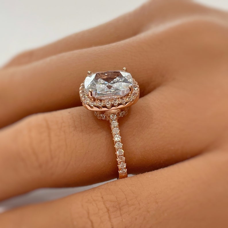 5.00ct Diamond Cushion Cut Engagement Ring, Cushion Halo Wedding Ring, Cushion Simulated Diamond Ring, Sterling Silver with Vermeil
