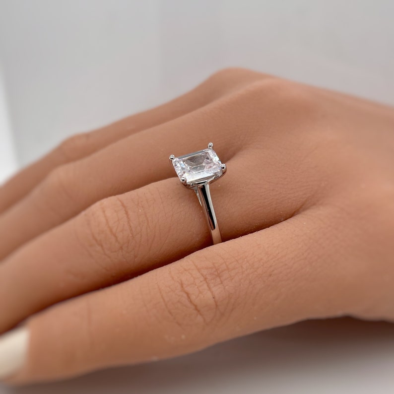 1.75ct Emerald Cut Engagement Ring, Emerald Solitaire Ring, Simulated Diamonds, Sterling Silver, Gold, Rose Gold Vermeil, Dainty Minimalist
