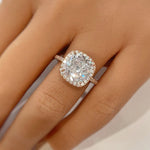 Load image into Gallery viewer, 5.00ct Diamond Cushion Cut Engagement Ring, Cushion Halo Wedding Ring, Cushion Simulated Diamond Ring, Sterling Silver with Vermeil