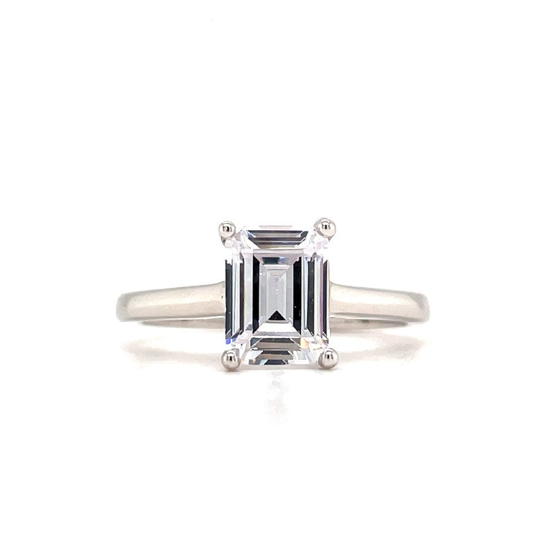 1.75ct Emerald Cut Engagement Ring, Emerald Solitaire Ring, Simulated Diamonds, Sterling Silver, Gold, Rose Gold Vermeil, Dainty Minimalist