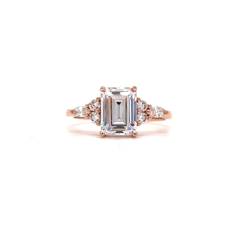 1.75ct Emerald Cut Moissanite Engagement Ring, Sterling Silver with Vermeil, Dainty Proposal Ring, Minimalist Engagement Ring Emerald Cut