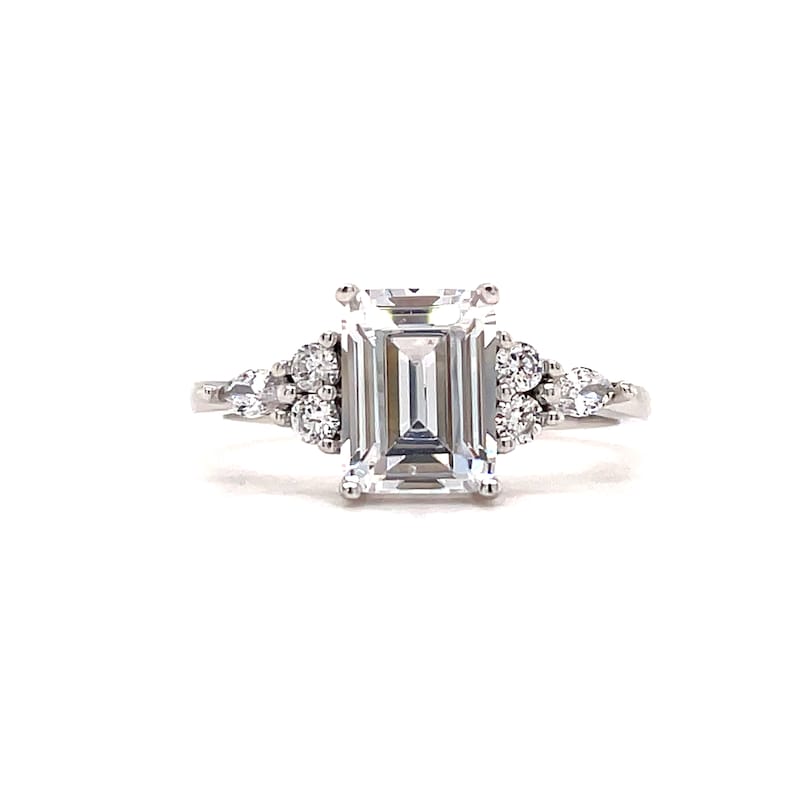 1.75ct Emerald Cut Moissanite Engagement Ring, Sterling Silver with Vermeil, Dainty Proposal Ring, Minimalist Engagement Ring Emerald Cut