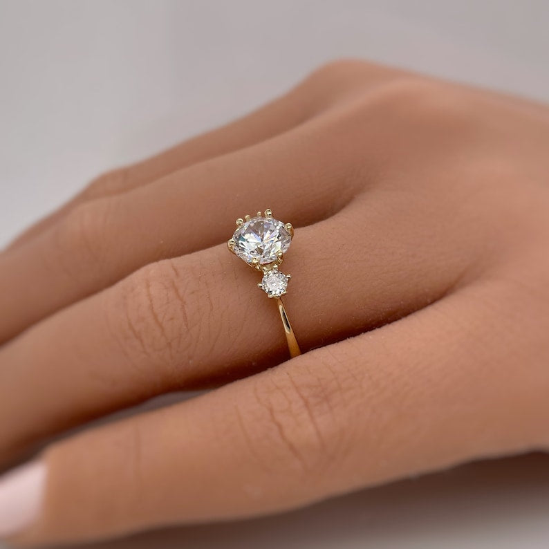 3 Diamond Engagement Ring, Triple Stone Ring, Dainty Engagement Ring, Minimalist, 1.50ct 3 Diamonds, Lab Grown, 14k Gold