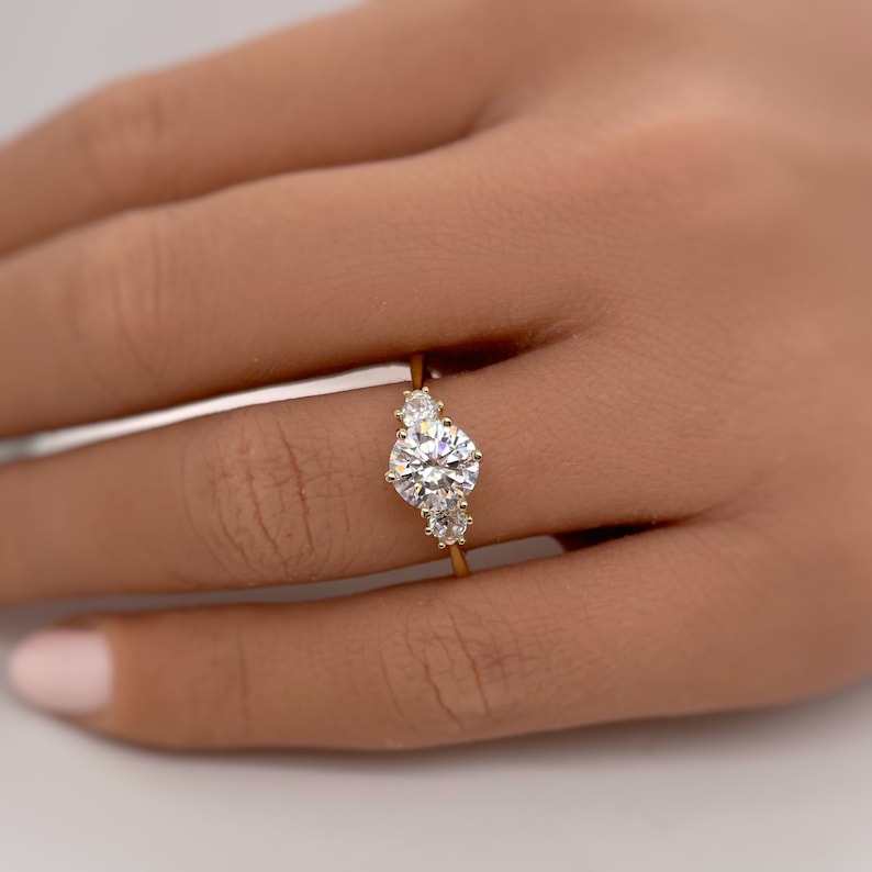 3 Diamond Engagement Ring, Triple Stone Ring, Dainty Engagement Ring, Minimalist, 1.50ct 3 Diamonds, Lab Grown, 14k Gold