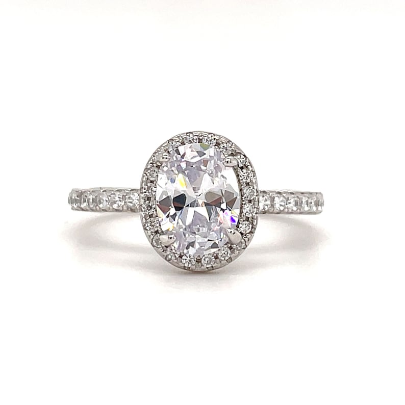 1.00ct Oval Engagement Ring, Oval Diamond Halo Wedding Ring, Sterling Silver, Classic Engagement Ring, Simple Dainty Oval Engagement Ring