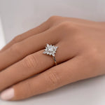 Load image into Gallery viewer, Starburst Moissanite Engagement Ring, Sparkle Dainty Ring, Star Ring, Art Deco Moissanite Ring, Flower Cluster Anniversary Ring, Bridal Ring