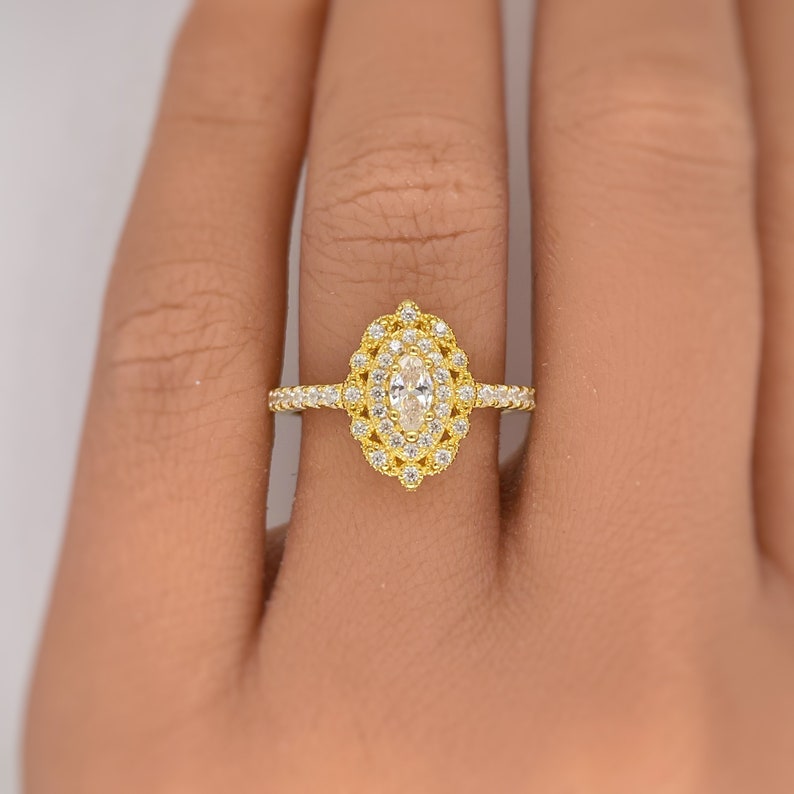 Dainty Marquise Art Deco Engagement Ring, Marquise Flower Ring, Marquise Dainty Minimalist Ring, Promise Ring, Dainty Milgrain Ring