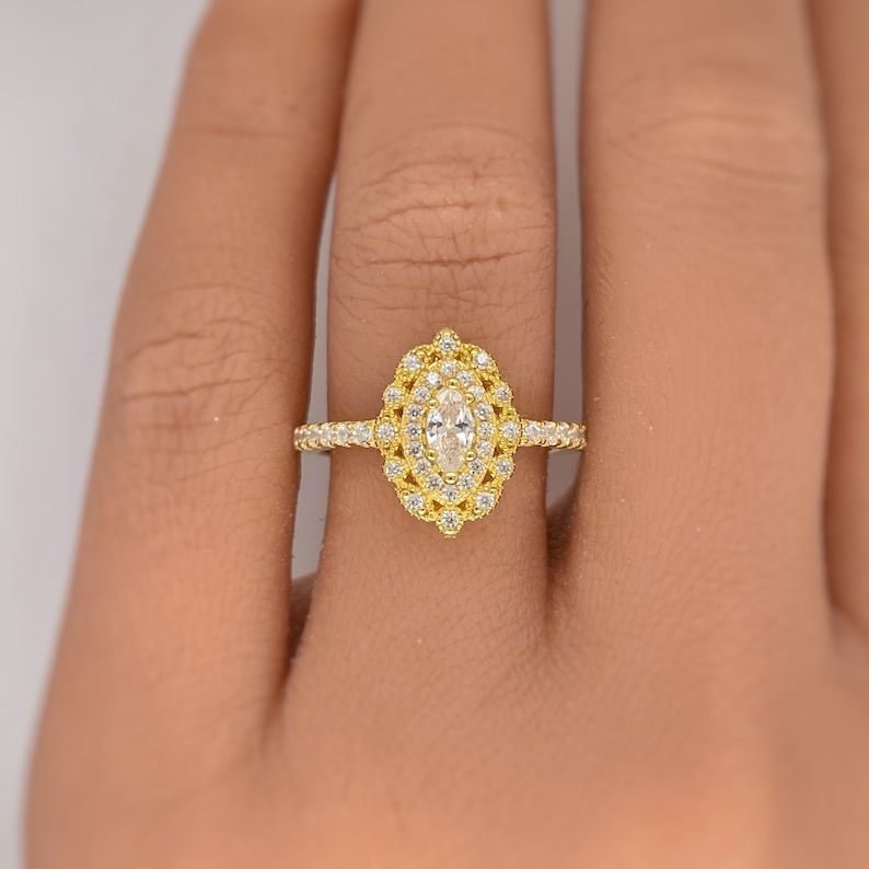 Dainty Marquise Art Deco Engagement Ring, Marquise Flower Ring, Marquise Dainty Minimalist Ring, Promise Ring, Dainty Milgrain Ring