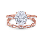 Load image into Gallery viewer, 3.85ct Oval Solitaire Engagement Ring Set, Oval Diamond Ring Set, Oval Wedding Ring Set, Bridal Ring Set