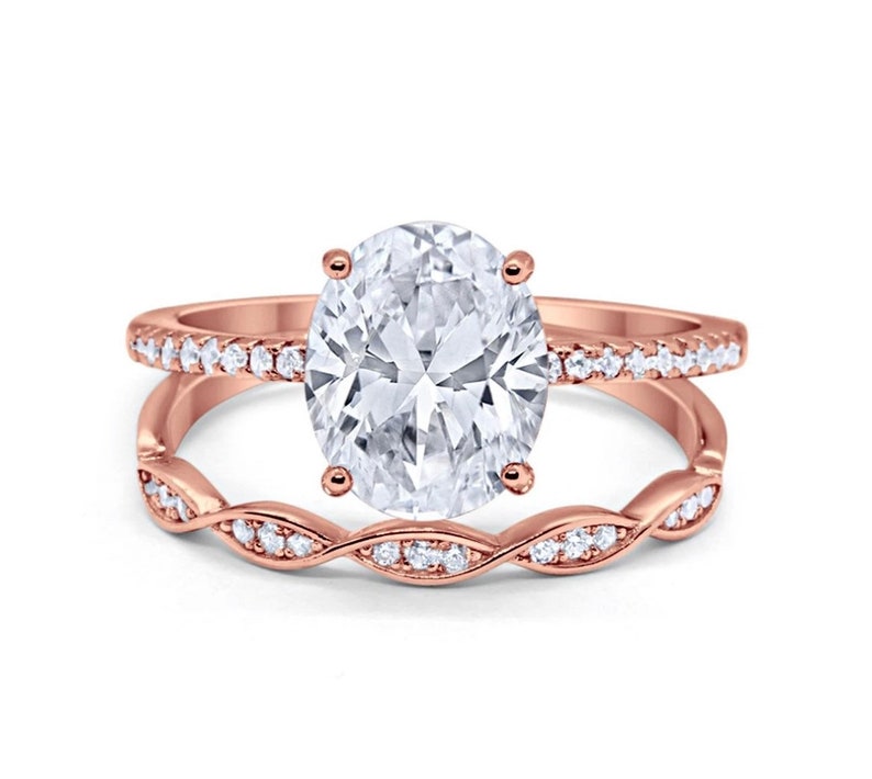 3.85ct Oval Solitaire Engagement Ring Set, Oval Diamond Ring Set, Oval Wedding Ring Set, Bridal Ring Set