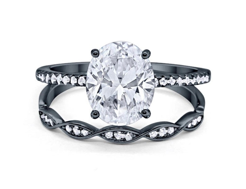 3.85ct Oval Solitaire Engagement Ring Set, Oval Diamond Ring Set, Oval Wedding Ring Set, Bridal Ring Set