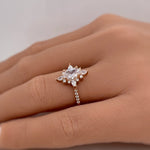 Load image into Gallery viewer, 14K Starburst Diamond Engagement Ring, IGI Certified Diamond, 14K Gold, Vintage Dainty Ring, Art Deco Cluster Anniversary Ring,