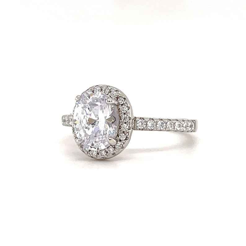 1.00ct Oval Engagement Ring, Oval Diamond Halo Wedding Ring, Sterling Silver, Classic Engagement Ring, Simple Dainty Oval Engagement Ring