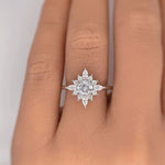 Load image into Gallery viewer, Starburst Moissanite Engagement Ring, Sparkle Dainty Ring, Star Ring, Art Deco Moissanite Ring, Flower Cluster Anniversary Ring, Bridal Ring
