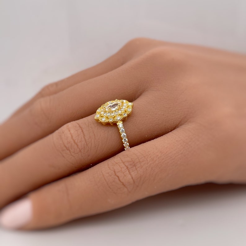 Dainty Marquise Art Deco Engagement Ring, Marquise Flower Ring, Marquise Dainty Minimalist Ring, Promise Ring, Dainty Milgrain Ring