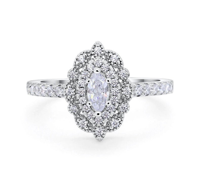 Dainty Marquise Art Deco Engagement Ring, Marquise Flower Ring, Marquise Dainty Minimalist Ring, Promise Ring, Dainty Milgrain Ring