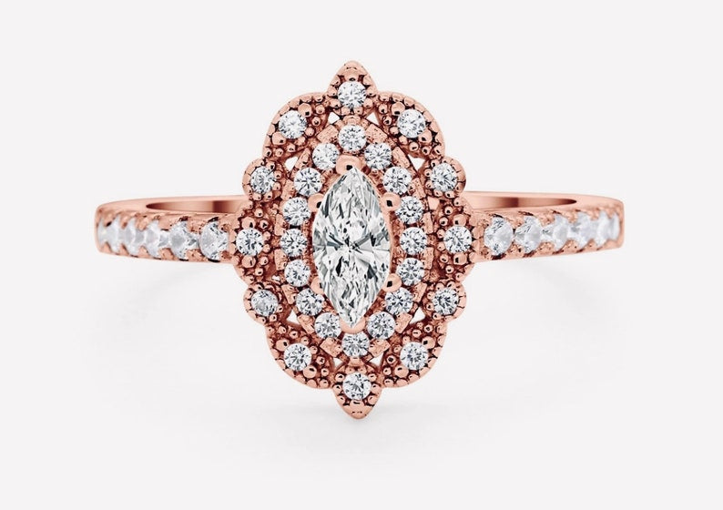 Dainty Marquise Art Deco Engagement Ring, Marquise Flower Ring, Marquise Dainty Minimalist Ring, Promise Ring, Dainty Milgrain Ring