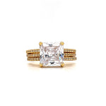 Load image into Gallery viewer, 3.00ct Princess Cut Engagement Ring, 3 Ring Set, Square Hidden Halo Engagement Ring, Sterling Silver with Vermeil, Minimalist Set