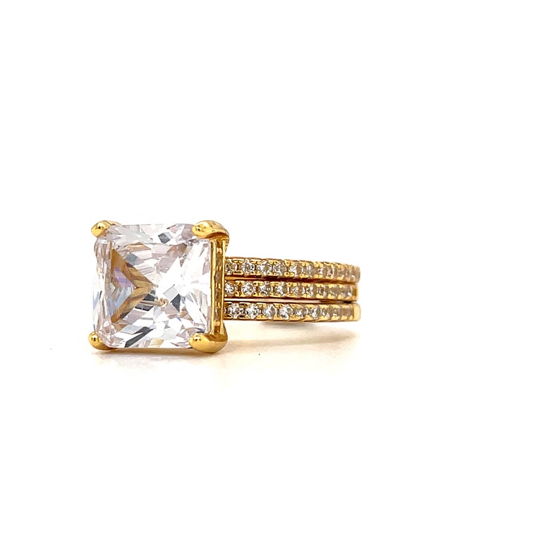 3.00ct Princess Cut Engagement Ring, 3 Ring Set, Square Hidden Halo Engagement Ring, Sterling Silver with Vermeil, Minimalist Set