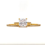 Load image into Gallery viewer, 3.00ct Princess Cut Engagement Ring, 3 Ring Set, Square Hidden Halo Engagement Ring, Sterling Silver with Vermeil, Minimalist Set