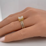 Load image into Gallery viewer, 3.00ct Princess Cut Engagement Ring, 3 Ring Set, Square Hidden Halo Engagement Ring, Sterling Silver with Vermeil, Minimalist Set