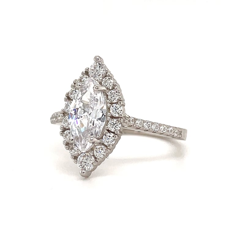 Marquise Diamond Engagement Ring, Marquise Halo Engagement Ring, Simple Minimalist Ring, Simulated Diamonds, Sterling Silver with Vermeil