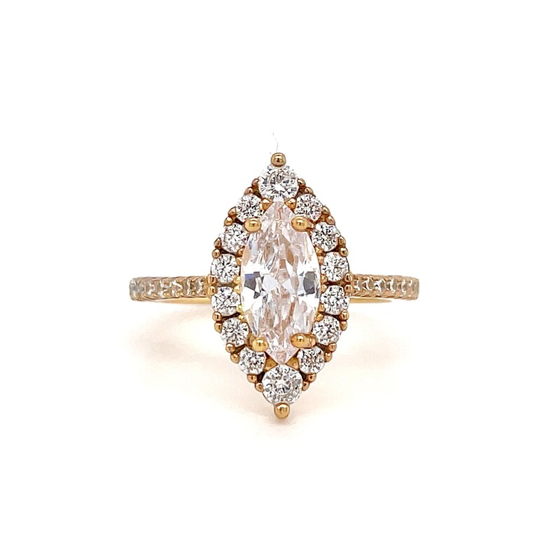 Marquise Diamond Engagement Ring, Marquise Halo Engagement Ring, Simple Minimalist Ring, Simulated Diamonds, Sterling Silver with Vermeil