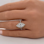 Load image into Gallery viewer, Marquise Diamond Engagement Ring, Marquise Halo Engagement Ring, Simple Minimalist Ring, Simulated Diamonds, Sterling Silver with Vermeil