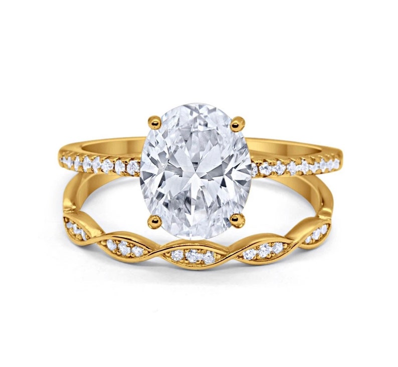 3.85ct Oval Solitaire Engagement Ring Set, Oval Diamond Ring Set, Oval Wedding Ring Set, Bridal Ring Set