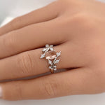 Load image into Gallery viewer, 1.00ct Oval Morganite Leaf Ring, Art Deco Ring, Vine Ring, Oval Leaf Ring, Unique Engagement Ring, Marquise Leaf Simulated Morganite